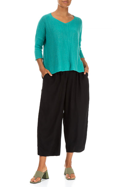 Taper Black Silk Bamboo Trousers