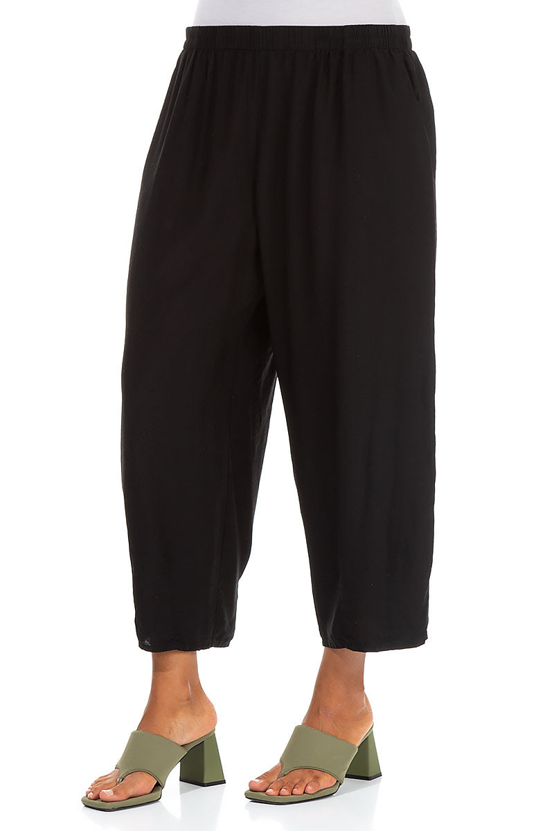 Taper Black Silk Bamboo Trousers