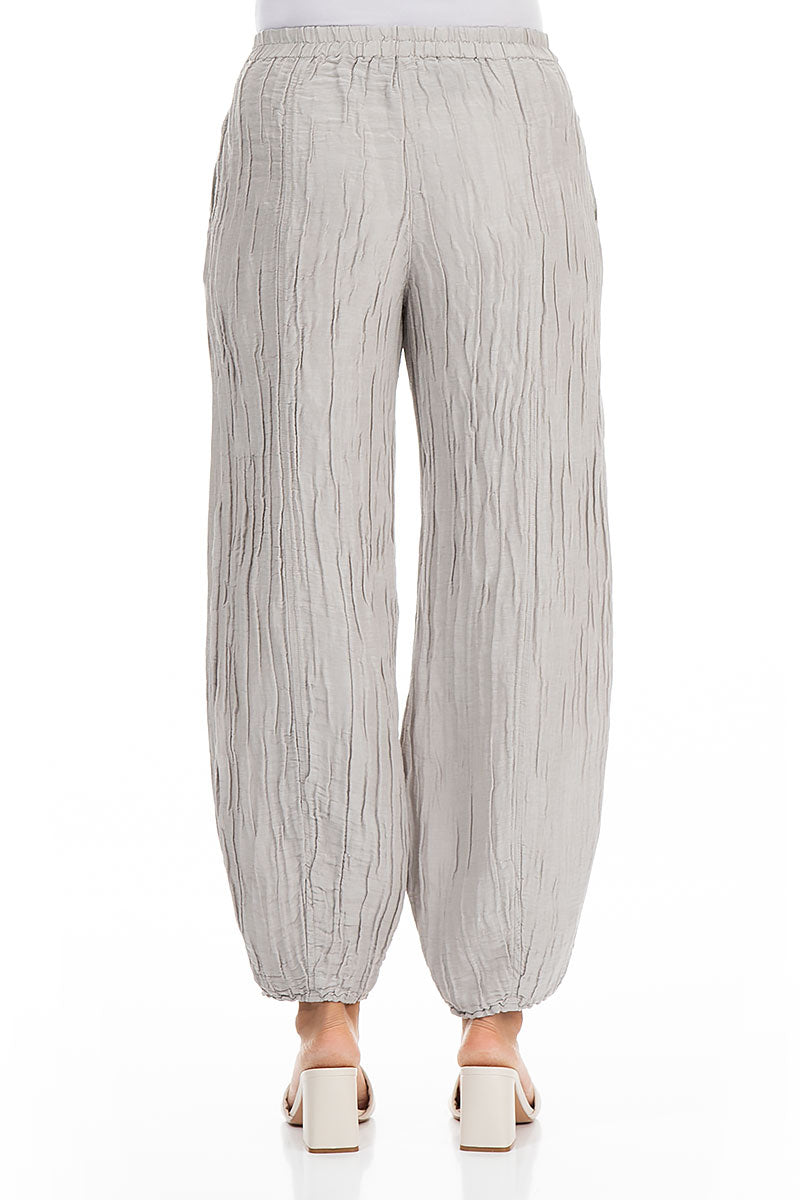 Taper Crinkled Cream Silk Trousers