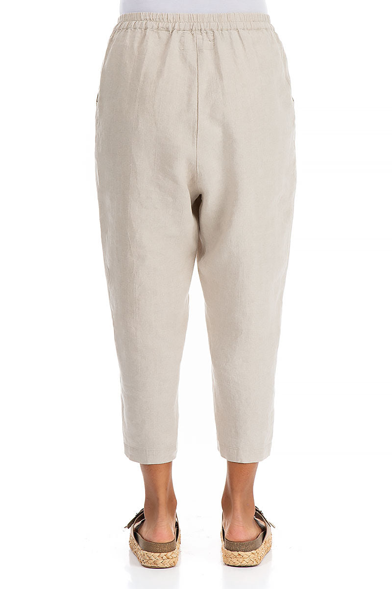 Cropped Taper Natural Linen Trousers