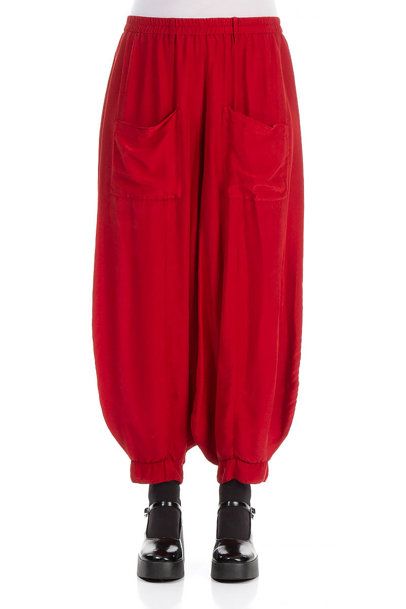 Taper Red Silk Bamboo Trousers