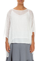 White Textured Kaftan Silk Blouse 1