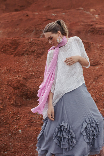 White Textured Kaftan Silk Blouse 7