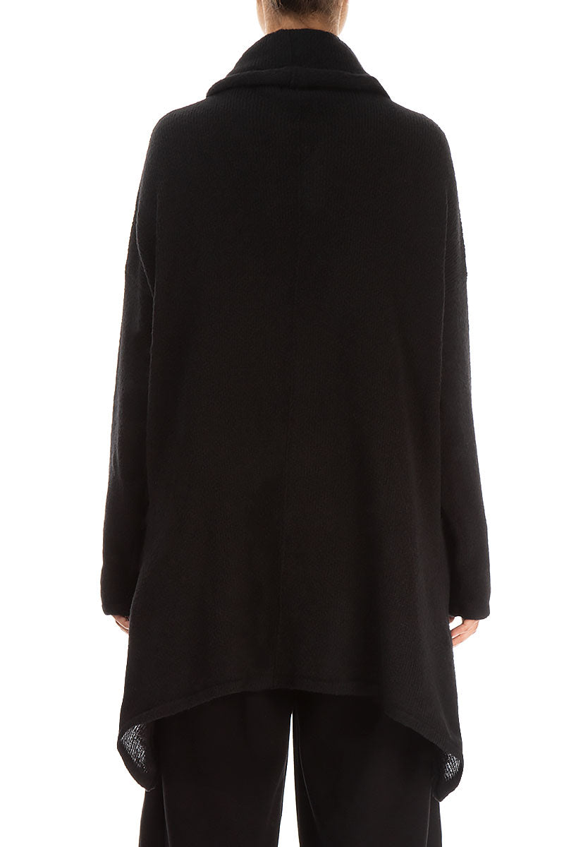 Longer Back Turtleneck Black Wool Sweater