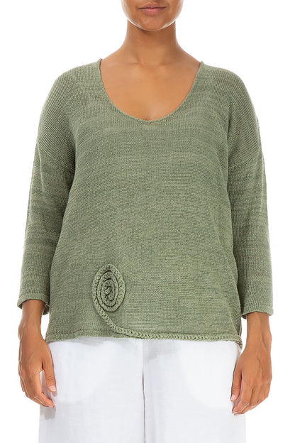 Twisted Plait Pistachio Linen Jumper 1