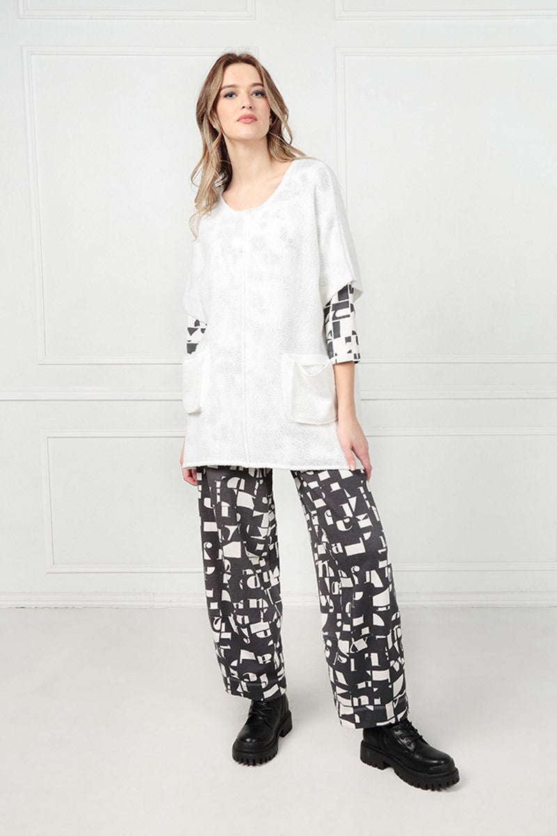 Two Pockets White Wool Sweater 5