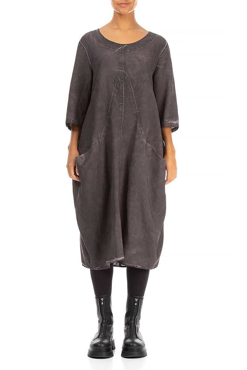 Two Pockets Washed Out Aubergine Silk Linen Dress