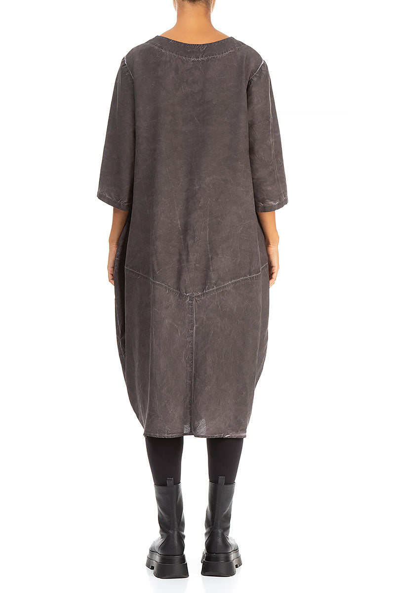 Two Pockets Washed Out Aubergine Silk Linen Dress