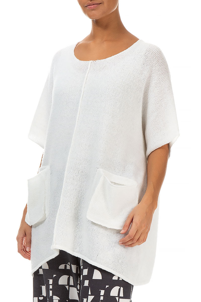 Two Pockets White Wool Sweater 3