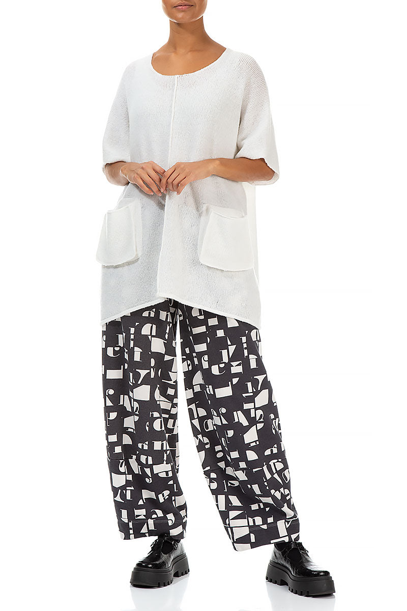 Two Pockets White Wool Sweater 4