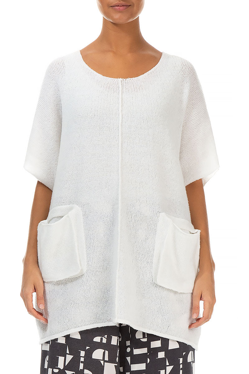 Two Pockets White Wool Sweater 1