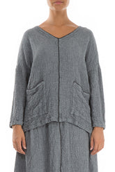 V-Neck Grey Wool Blouse 1