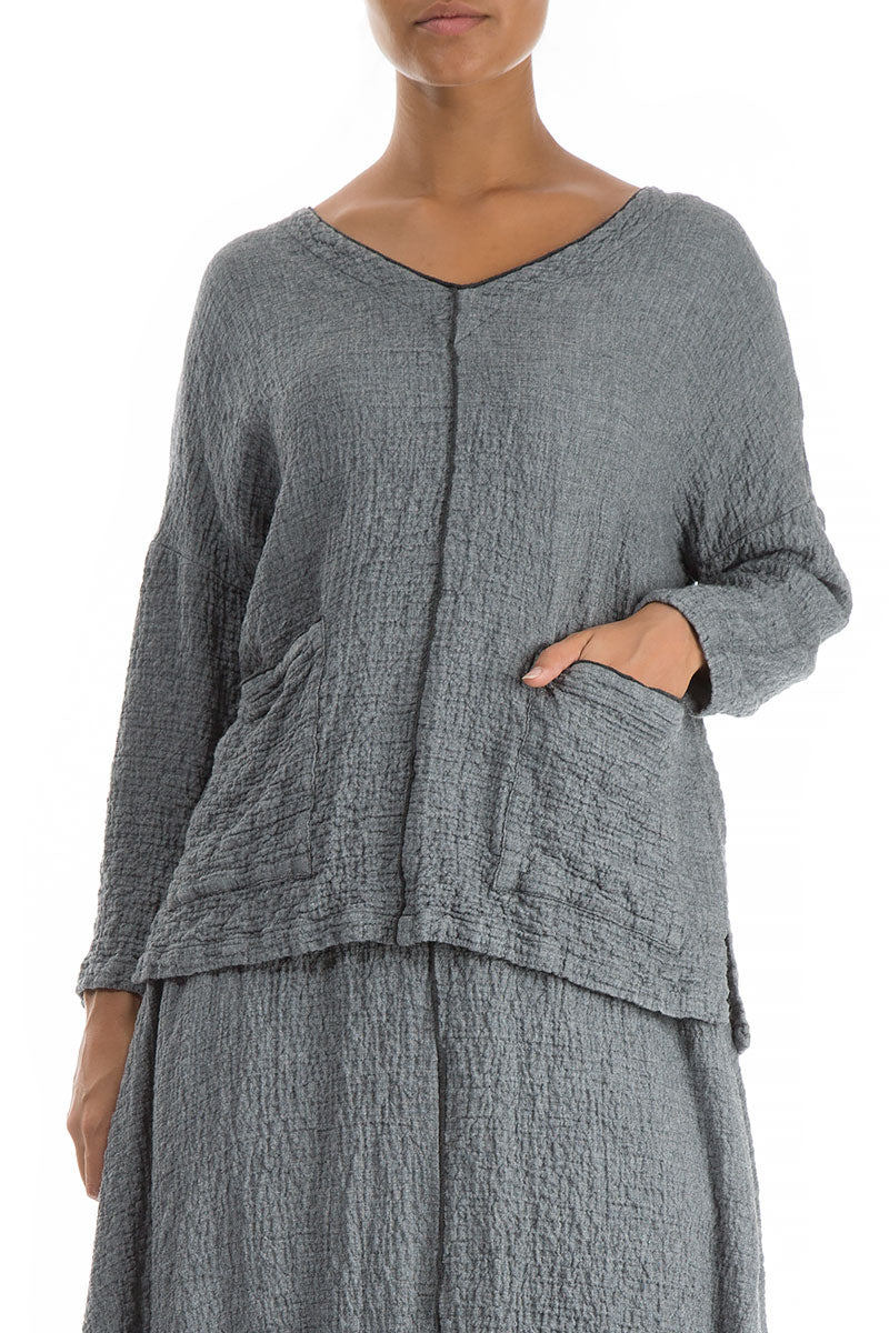 V-Neck Grey Wool Blouse 4