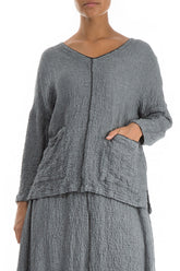 V-Neck Grey Wool Blouse 4