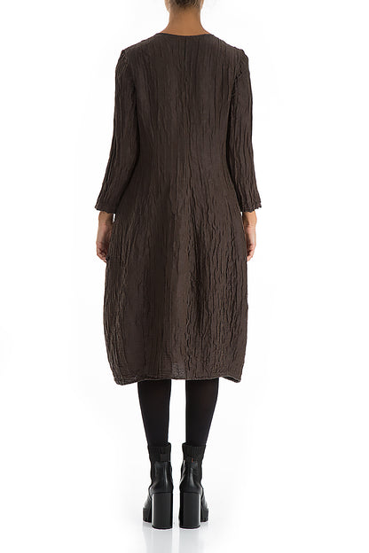 V-Neck Crinkled Ash Silk Linen Dress 2