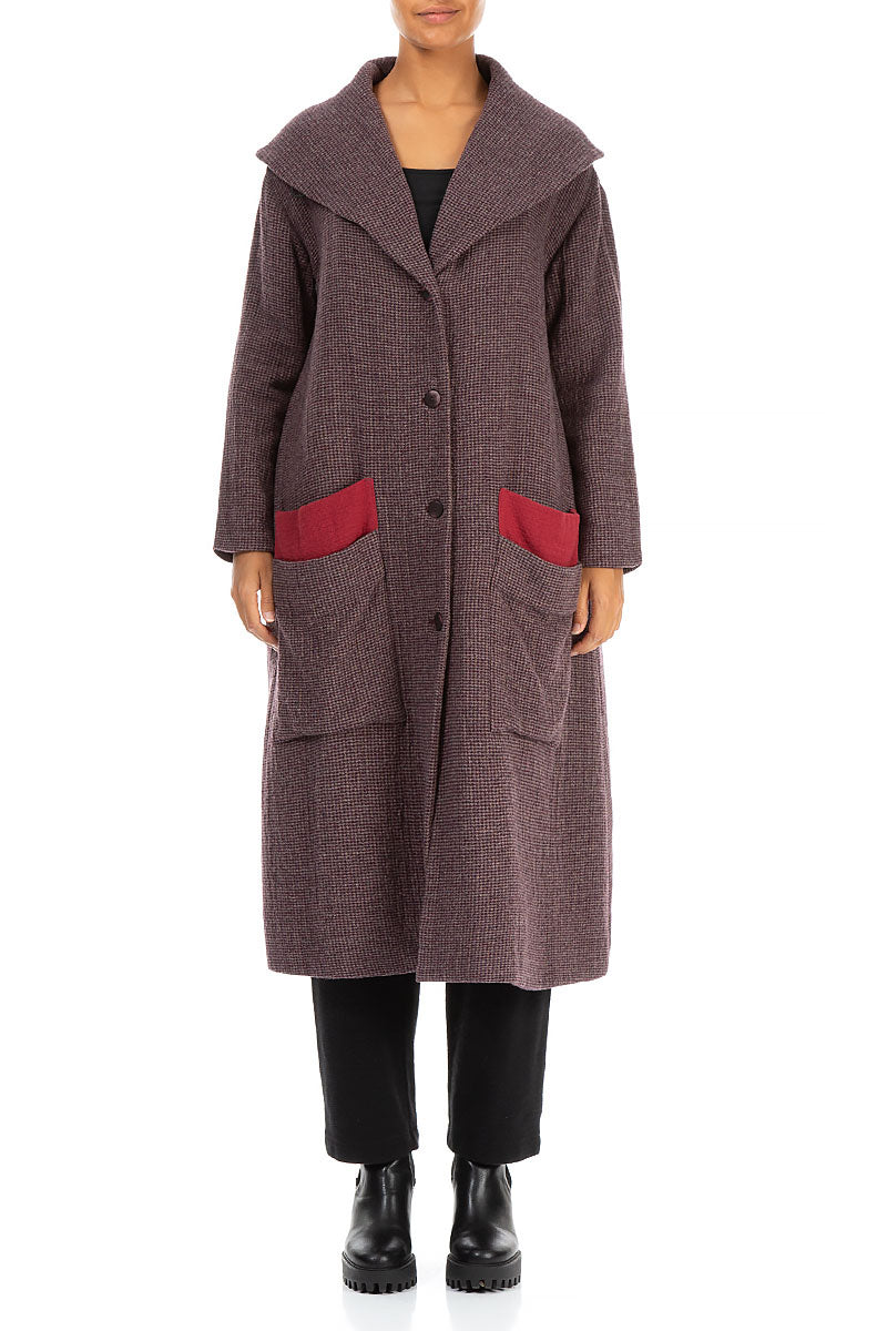 Wide Collar Purple Brown Wool Swing Coat 1