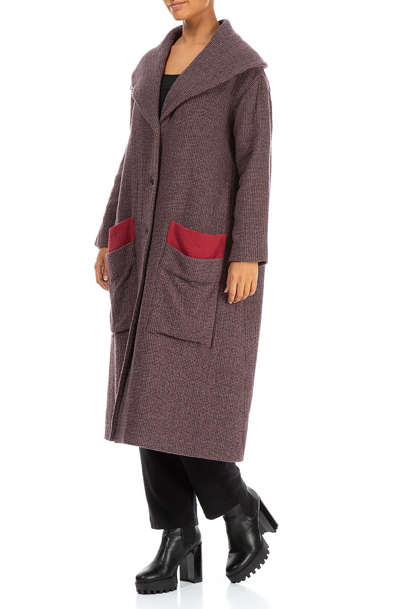 Wide Collar Purple Brown Wool Swing Coat 4