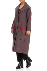 Wide Collar Purple Brown Wool Swing Coat 4