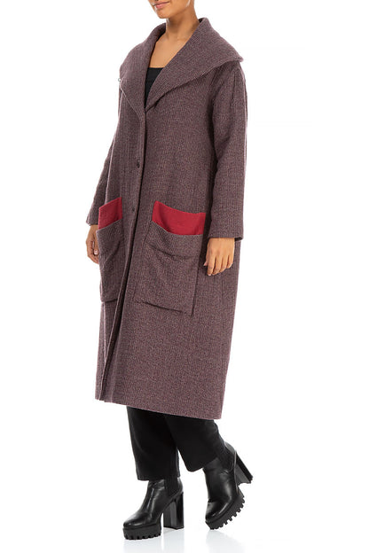 Wide Collar Purple Brown Wool Swing Coat 4