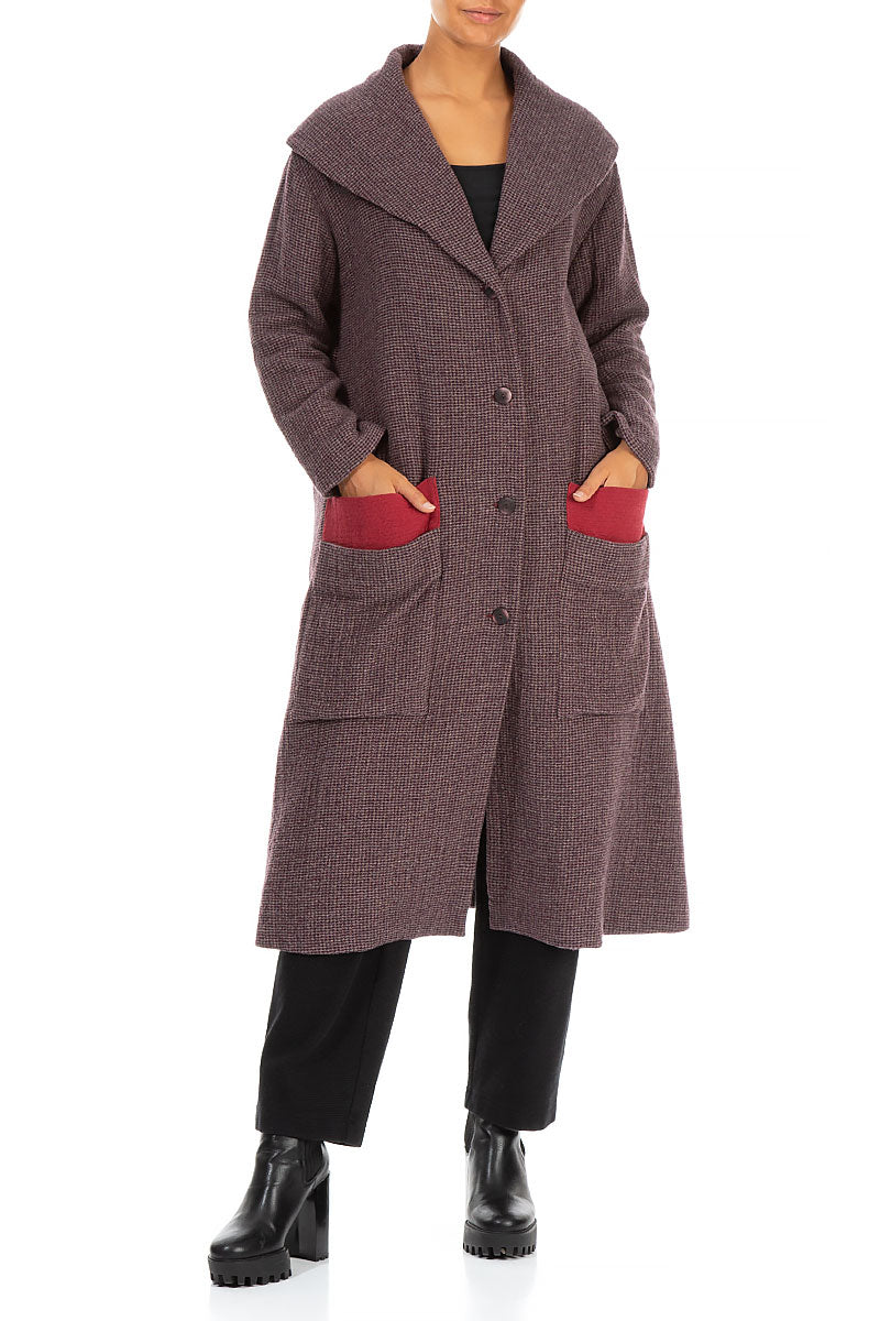 Wide Collar Purple Brown Wool Swing Coat 3