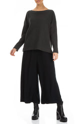 Wide Cropped Dark Navy Viscose Trousers 4