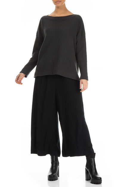 Wide Cropped Dark Navy Viscose Trousers 4