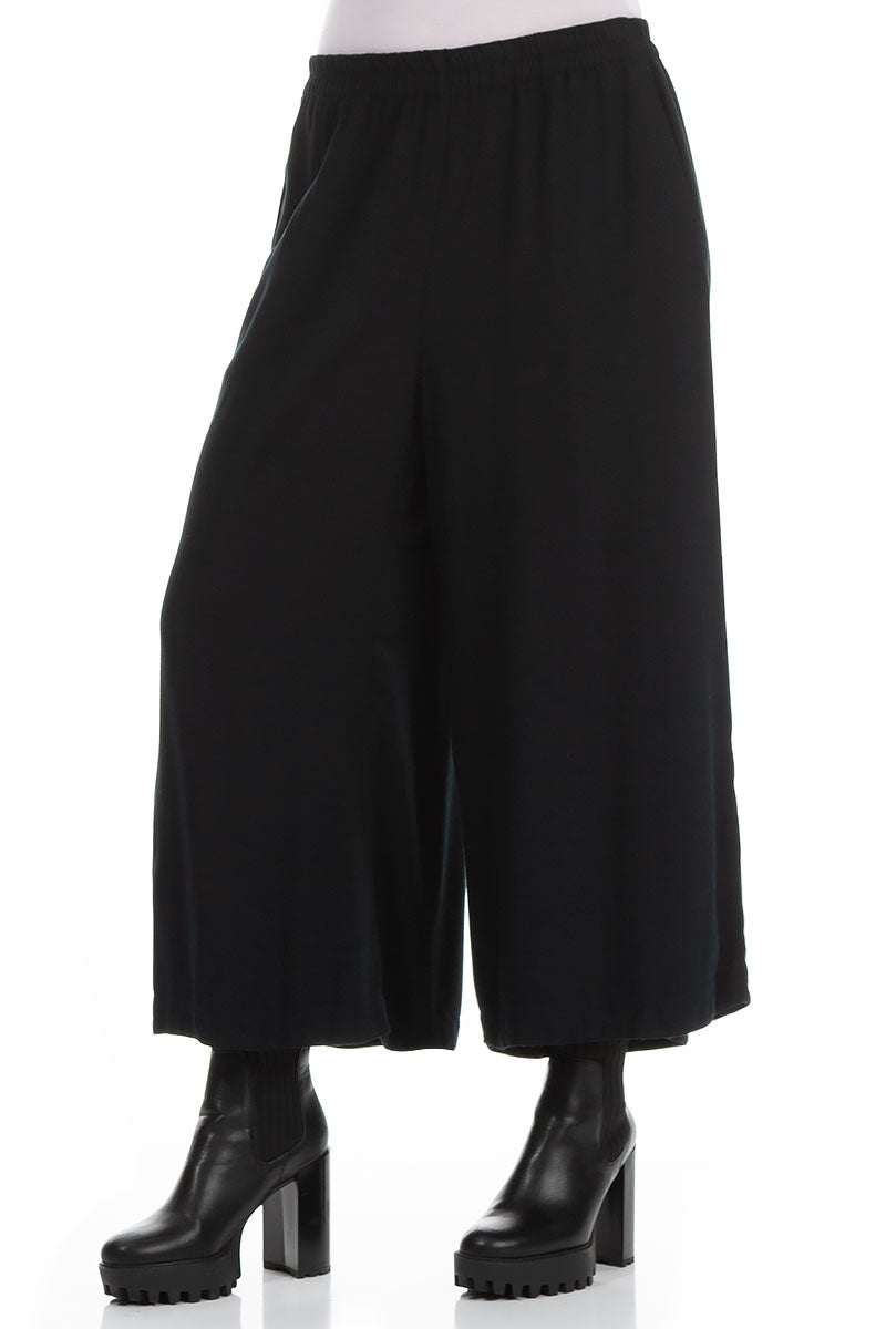 Wide Cropped Dark Navy Viscose Trousers 3