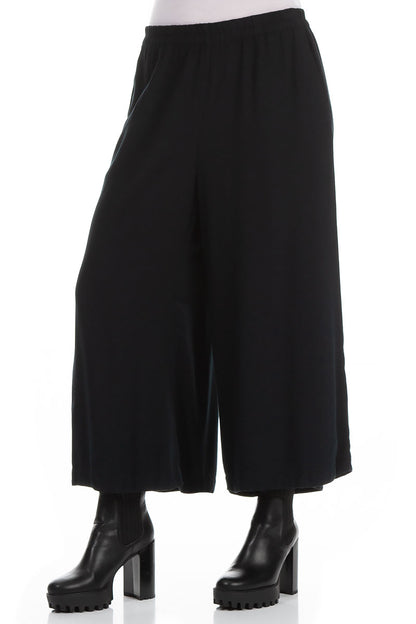 Wide Cropped Dark Navy Viscose Trousers 3