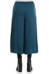 Wide Cropped Peacock Blue Silk Trousers 2