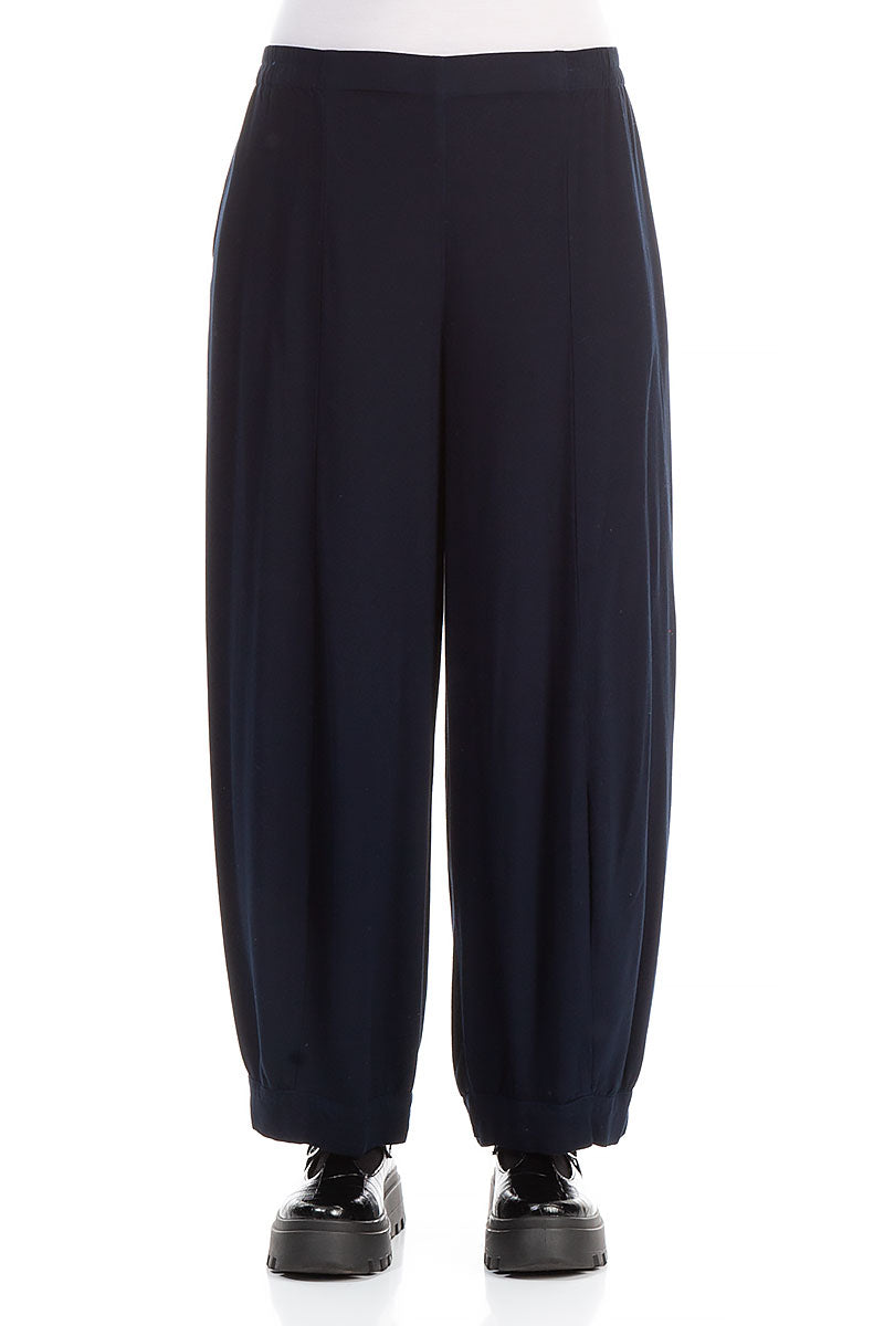 Wide Dark Blue Viscose Trousers