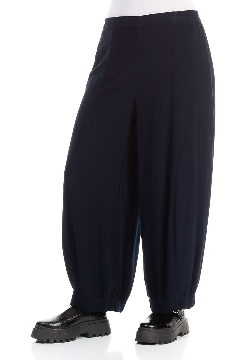 Wide Dark Blue Viscose Trousers