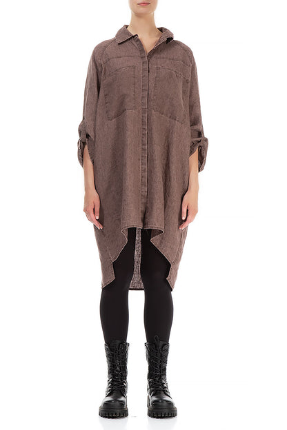 Wide Loose Brown Linen Shirt