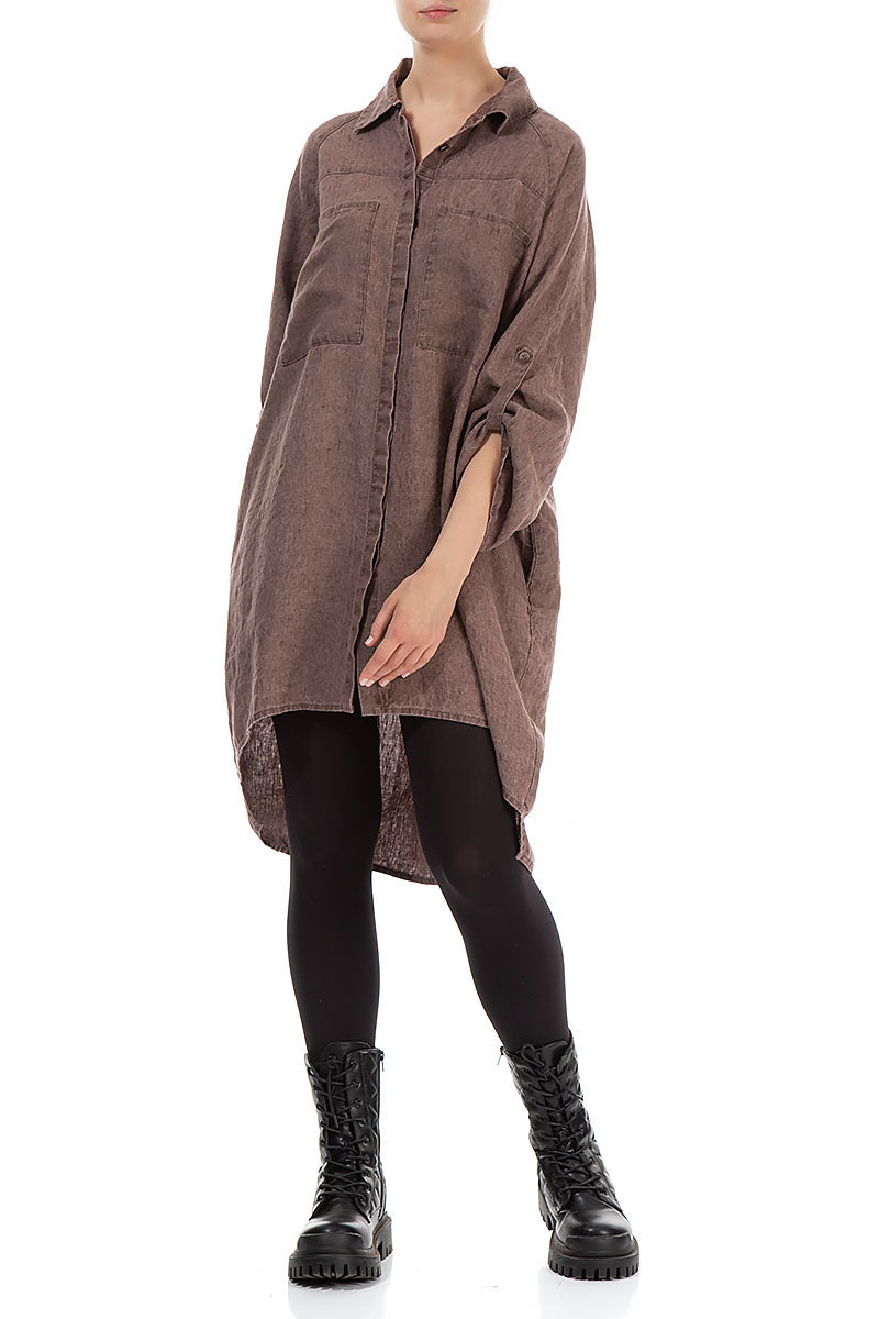 Wide Loose Brown Linen Shirt