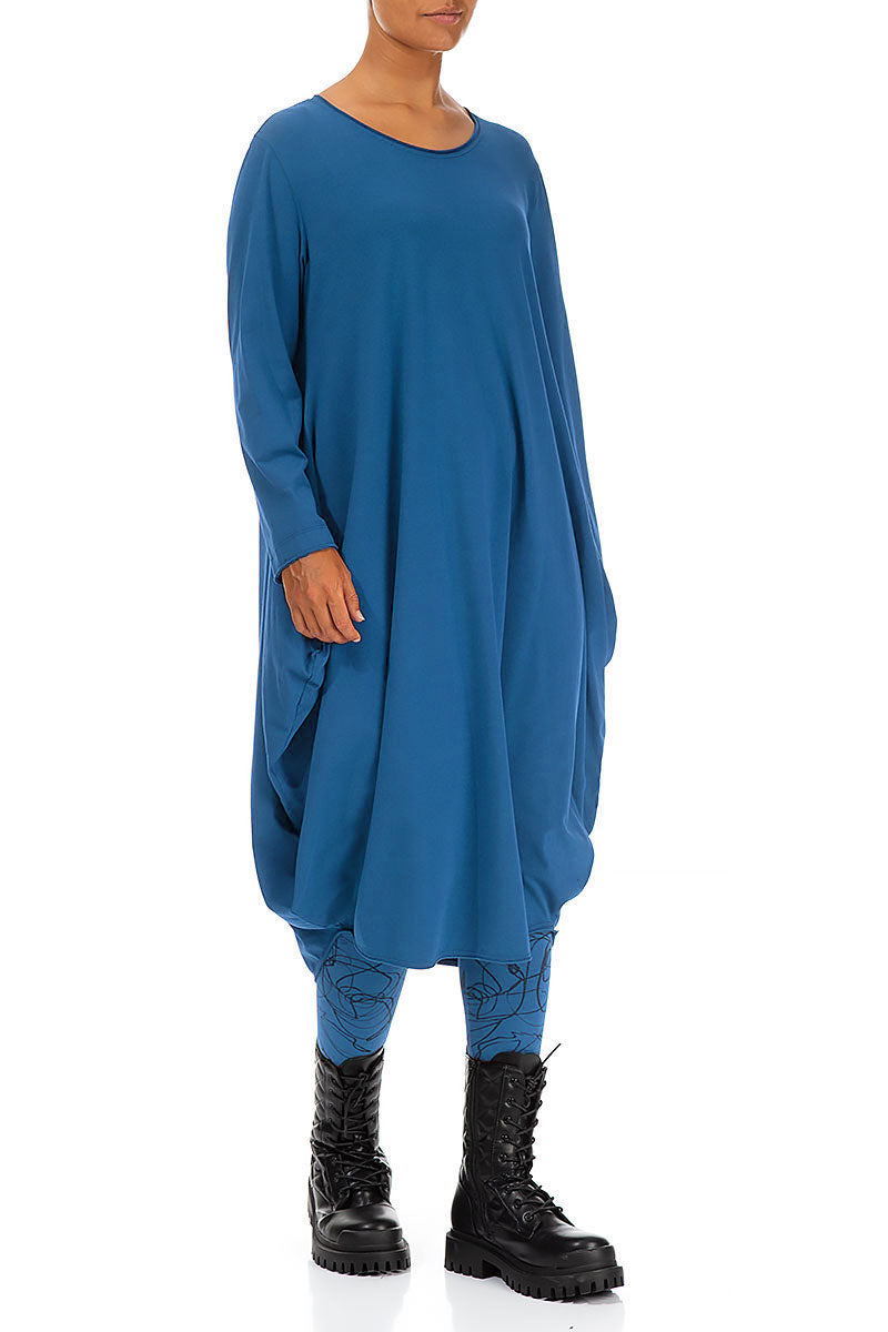 Wide Petrol Blue Cotton Dress