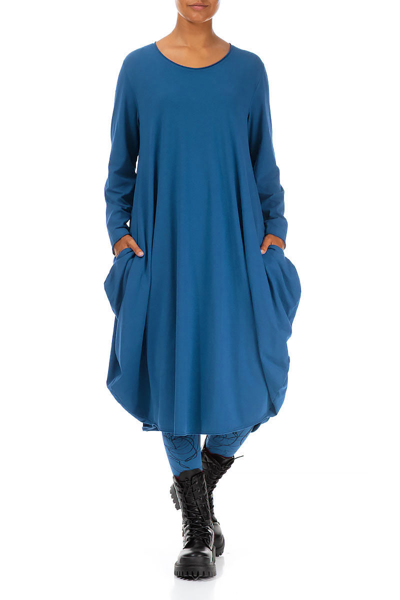 Wide Petrol Blue Cotton Dress