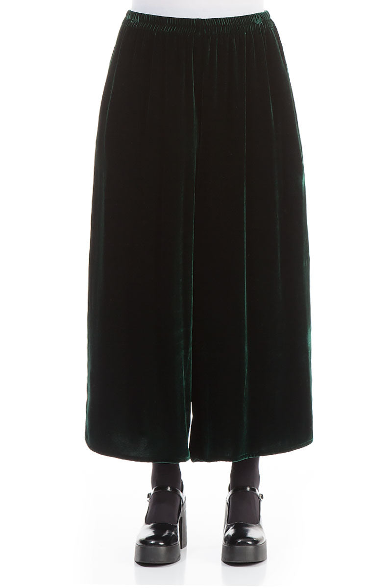 Wide Pine Green Silk Velvet Trousers