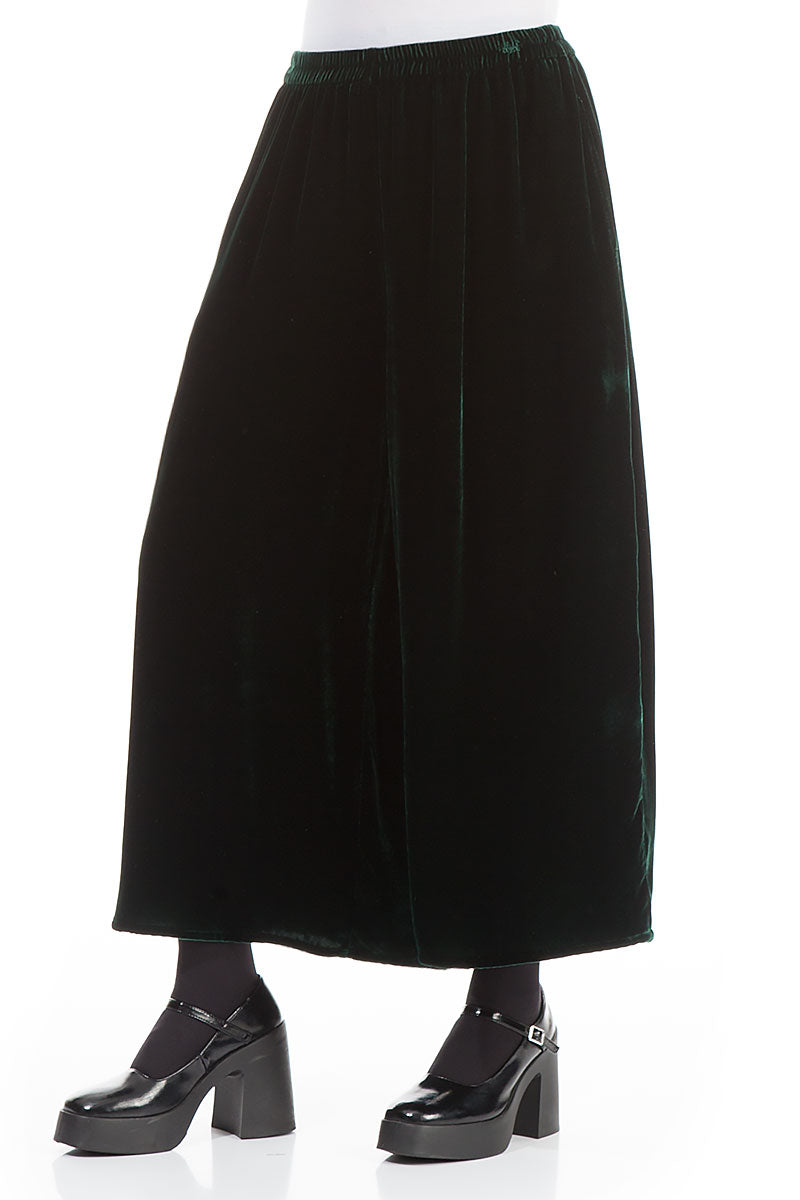 Wide Pine Green Silk Velvet Trousers