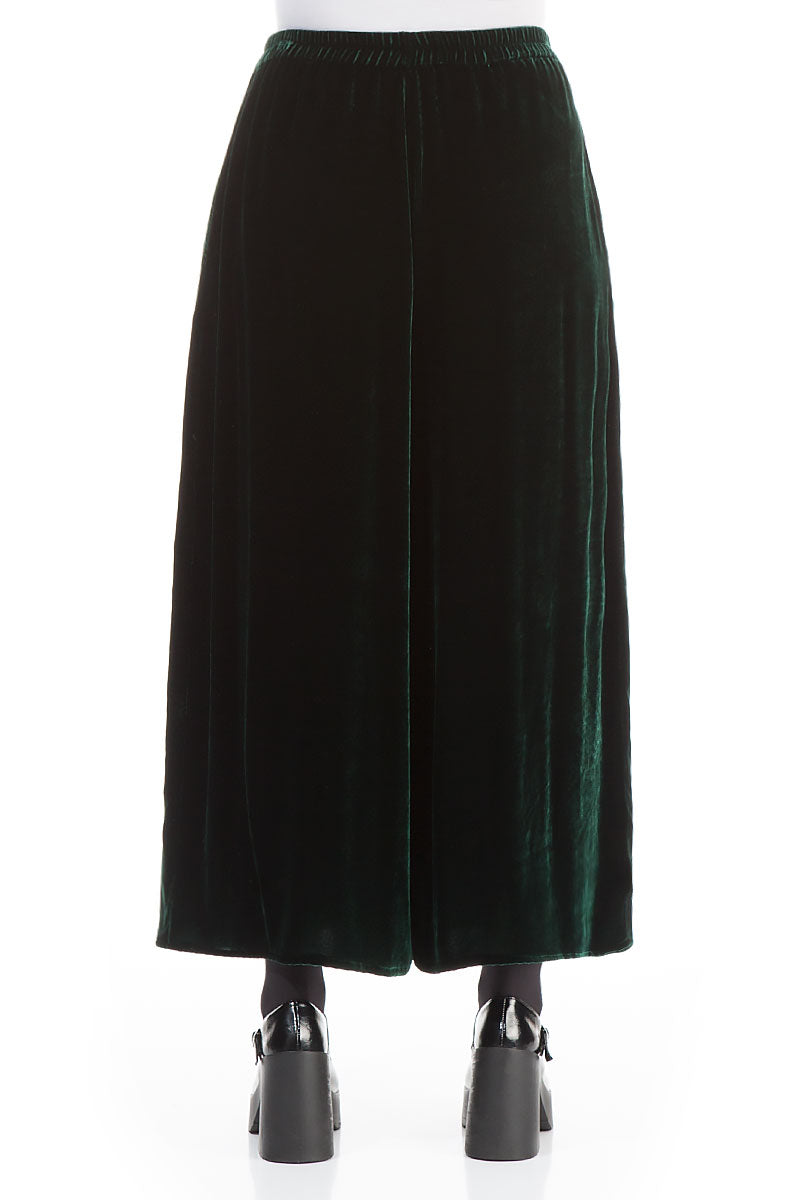 Wide Pine Green Silk Velvet Trousers