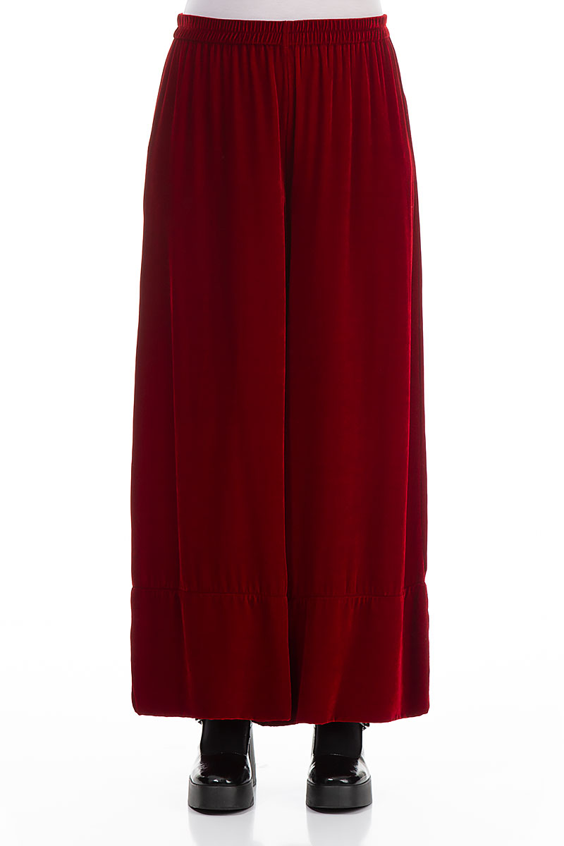 Wide Red Silk Velvet Trousers