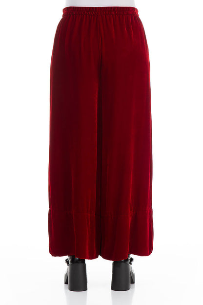 Wide Red Silk Velvet Trousers