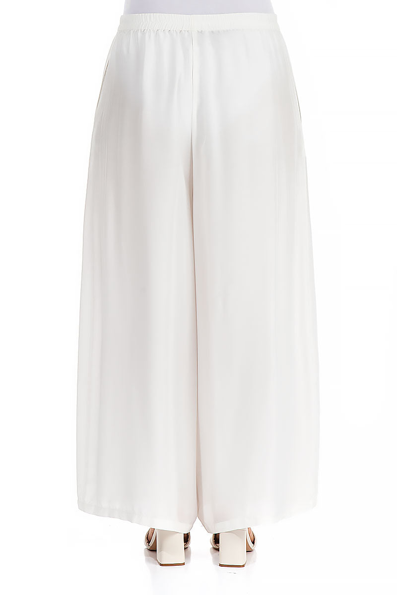 Wide White Silk Bamboo Trousers