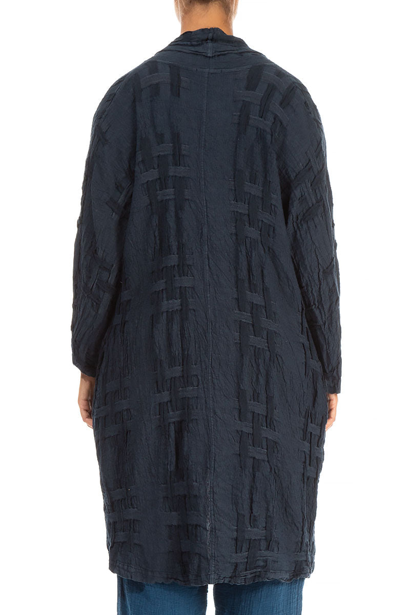 Woven Texture Dark Navy Linen Jacket