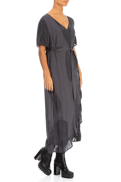 Wrap Leaves Anthracite Viscose Dress 3