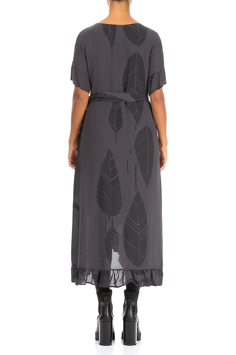 Wrap Leaves Anthracite Viscose Dress 2