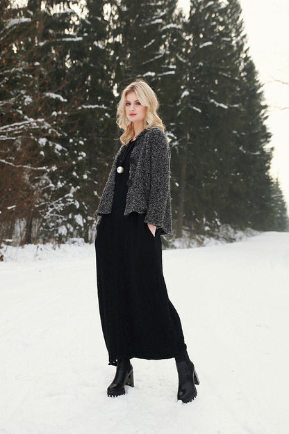 Maxi Balloon Black Wool Dress