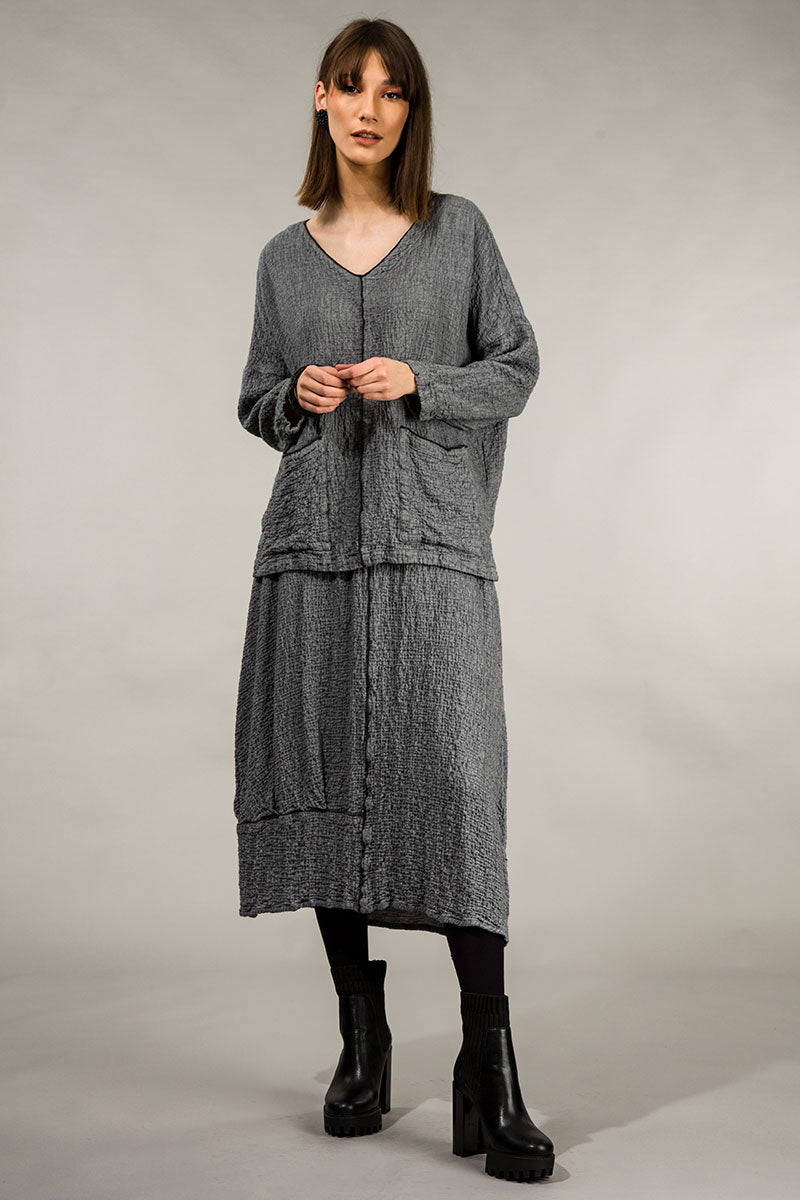 V-Neck Grey Wool Blouse 5